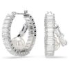 Ariana Grande X Swarovski Hoop Earrings Crystal Pearl, Baguette Cut, White, Rhodium Plated