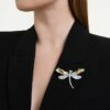 Ariana Grande X Swarovski Brooch and Hair Accessory Crystal Pearl, Mixed Cuts, Dragonfly, White, Rhodium Plated