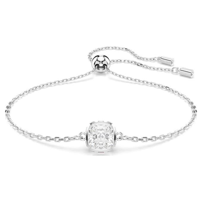 Birthstone Bracelet Square Cut, April, White, Rhodium Plated Birthstone Bracelet Square Cut, April, White, Rhodium Plated