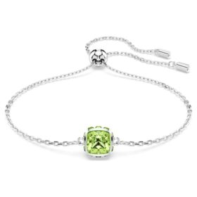 Birthstone Bracelet Square Cut, August, Green, Rhodium Plated Birthstone Bracelet Square Cut, August, Green, Rhodium Plated