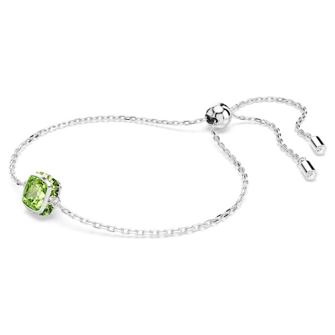 Birthstone Bracelet Square Cut, August, Green, Rhodium Plated Birthstone Bracelet Square Cut, August, Green, Rhodium Plated