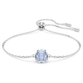 Birthstone Bracelet Square Cut, March, Blue, Rhodium Plated Birthstone Bracelet Square Cut, March, Blue, Rhodium Plated
