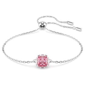 Birthstone Bracelet Square Cut, October, Pink, Rhodium Plated