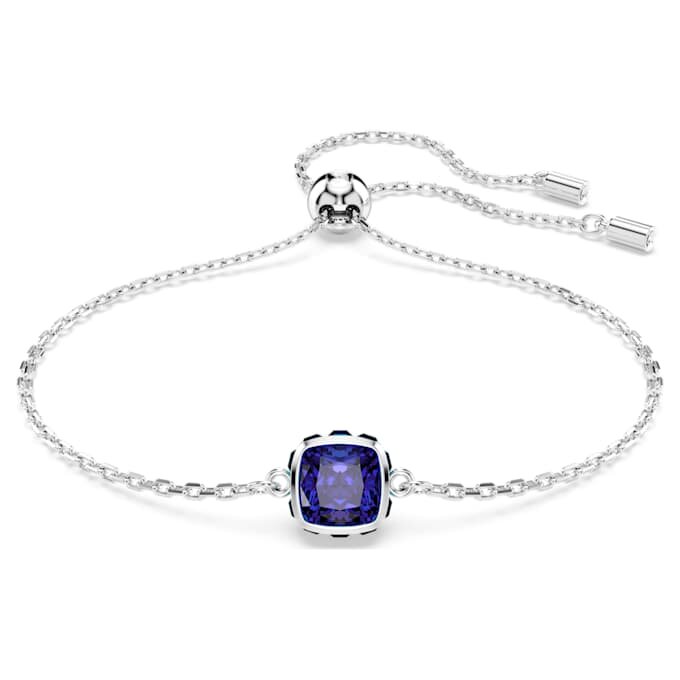 Birthstone Bracelet Square Cut, September, Blue, Rhodium Plated Birthstone Bracelet Square Cut, September, Blue, Rhodium Plated