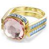 Chroma Ring Cushion Cut, Multicolored, Gold-Tone Plated