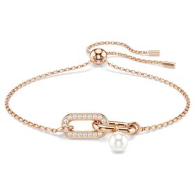 Constella Bracelet Crystal Pearl, Round Cut, White, Rose Gold-Tone Plated