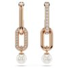 Constella Drop Earrings Crystal Pearl, Round Cut, White, Rose Gold-Tone Plated