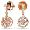 Constella Drop Earrings Round Cut, Dancing Stone, Pink, Rose Gold-Tone Plated