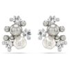Constella Earrings Crystal Pearl, Round Cut, White, Rhodium Plated