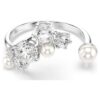 Constella Open Ring Crystal Pearl, Round Cuts, White, Rhodium Plated