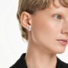 Constella Stud Earrings Round Cut, White, Rhodium Plated