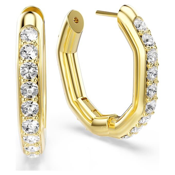 Dextera Hoop Earrings Octagon Shape, Round Cut, Medium, White, Gold-Tone Plated Dextera Hoop Earrings Octagon Shape, Round Cut, Medium, White, Gold-Tone Plated