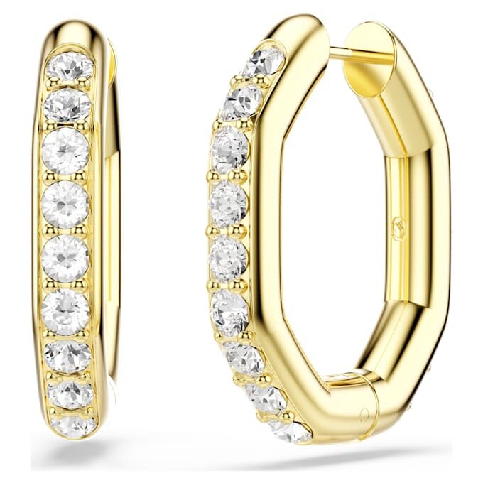Dextera Hoop Earrings Octagon Shape, Round Cut, Medium, White, Gold-Tone Plated Dextera Hoop Earrings Octagon Shape, Round Cut, Medium, White, Gold-Tone Plated