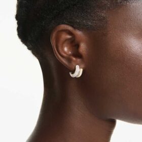 Dextera Hoop Earrings Round Cut, Mini, White, Gold-Tone Plated Dextera Hoop Earrings Round Cut, Mini, White, Gold-Tone Plated