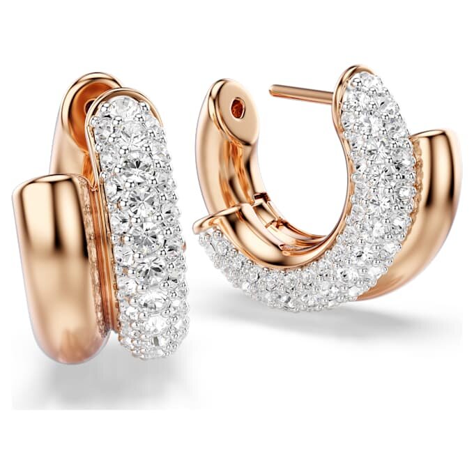 Dextera Hoop Earrings Round Cut, Mini, White, Rose Gold-Tone Plated Dextera Hoop Earrings Round Cut, Mini, White, Rose Gold-Tone Plated