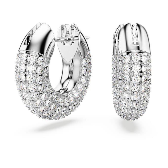 Dextera Hoop Earrings Small, White, Rhodium Plated Dextera Hoop Earrings Small, White, Rhodium Plated