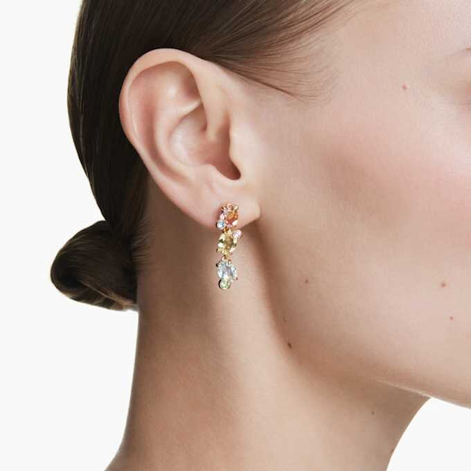 Gema Drop Earrings Asymmetrical Design, Mixed Cuts, Multicolored, Gold-Tone Plated Gema Drop Earrings Asymmetrical Design, Mixed Cuts, Multicolored, Gold-Tone Plated