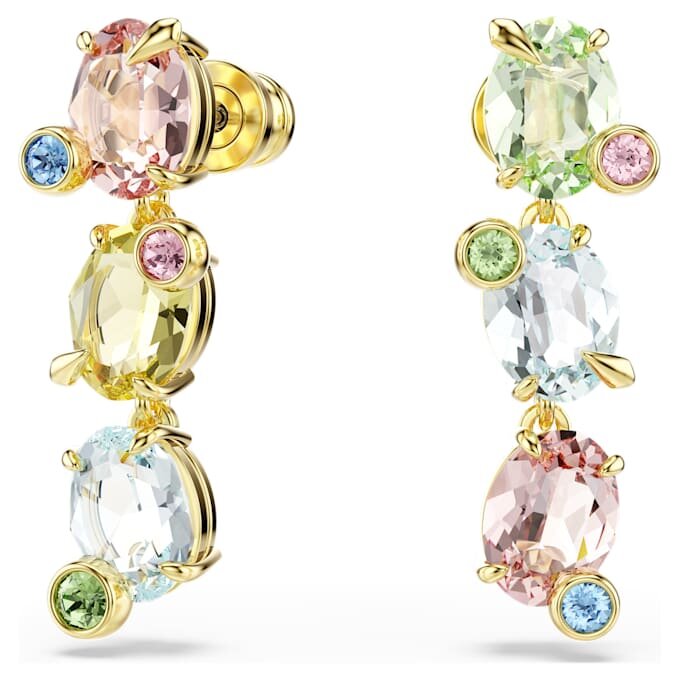 Gema Drop Earrings Asymmetrical Design, Mixed Cuts, Multicolored, Gold-Tone Plated Gema Drop Earrings Asymmetrical Design, Mixed Cuts, Multicolored, Gold-Tone Plated