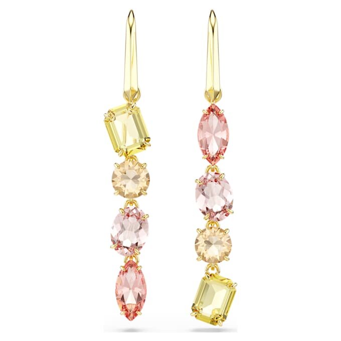 Gema Drop Earrings Asymmetrical Design, Mixed Cuts, Pink, Gold-Tone Plated Gema Drop Earrings Asymmetrical Design, Mixed Cuts, Pink, Gold-Tone Plated