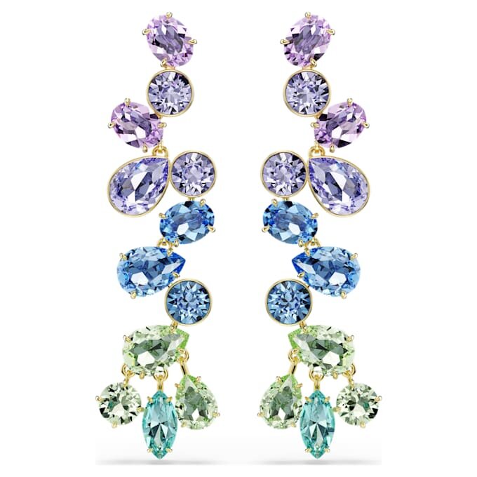 Gema Drop Earrings Mixed Cuts, Chandelier, Long, Multicolored, Gold-Tone Plated Gema Drop Earrings Mixed Cuts, Chandelier, Long, Multicolored, Gold-Tone Plated