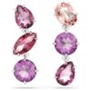 Gema Drop Earrings Mixed Cuts, Pink, Rhodium Plated
