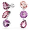Gema Drop Earrings Mixed Cuts, Pink, Rhodium Plated