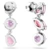 Gema Drop Earrings Mixed Cuts, Pink, Rhodium Plated