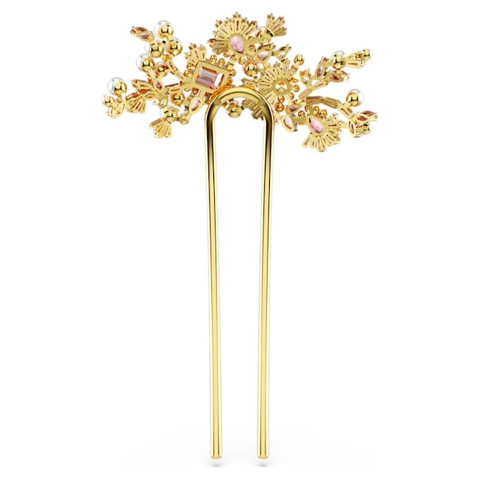 Gema Hair Clip Crystal Pearl, Mixed Cuts, Flower, Pink, Gold-Tone Plated Gema Hair Clip Crystal Pearl, Mixed Cuts, Flower, Pink, Gold-Tone Plated
