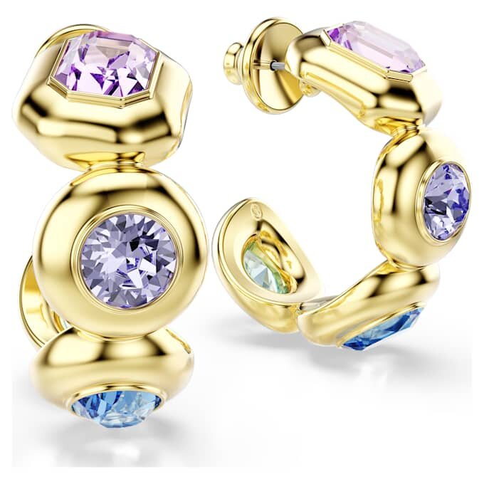 Gema Hoop Earrings Mixed Cuts, Multicolored, Gold-Tone Plated Gema Hoop Earrings Mixed Cuts, Multicolored, Gold-Tone Plated