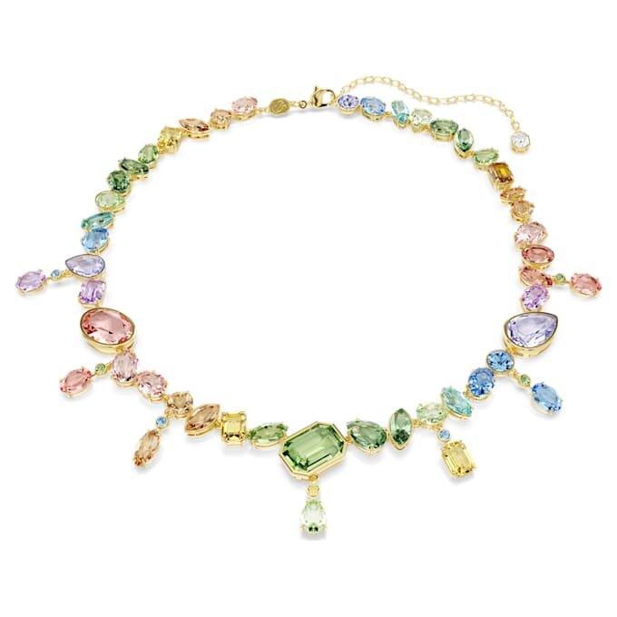 Gema Necklace Mixed Cuts, Dangling Crystals, Multicolored, Gold-Tone Plated Gema Necklace Mixed Cuts, Dangling Crystals, Multicolored, Gold-Tone Plated