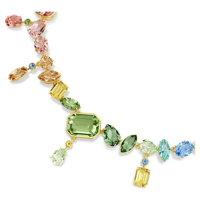 Gema Necklace Mixed Cuts, Dangling Crystals, Multicolored, Gold-Tone Plated Gema Necklace Mixed Cuts, Dangling Crystals, Multicolored, Gold-Tone Plated