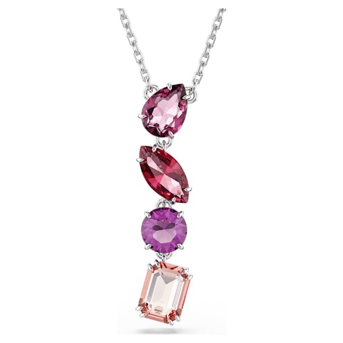 Gema Pendant Mixed Cuts, Pink, Rhodium Plated Gema Pendant Mixed Cuts, Pink, Rhodium Plated