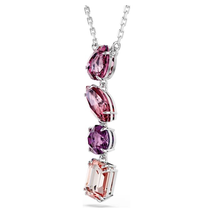Gema Pendant Mixed Cuts, Pink, Rhodium Plated Gema Pendant Mixed Cuts, Pink, Rhodium Plated