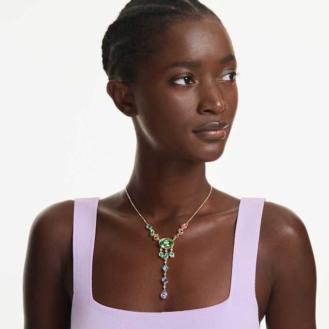 Gema Y Necklace Mixed Cuts, Multicolored, Gold-Tone Plated Gema Y Necklace Mixed Cuts, Multicolored, Gold-Tone Plated