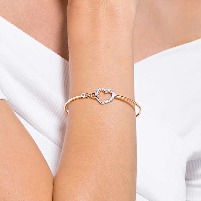 Hyperbola Bangle Infinity and Heart, White, Mixed Metal Finish Hyperbola Bangle Infinity and Heart, White, Mixed Metal Finish