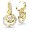 Hyperbola Drop Earrings Round Cut, White, Gold-Tone Plated