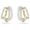Hyperbola Hoop Earrings Mixed Cuts, Mini, White, Mixed Metal Finish