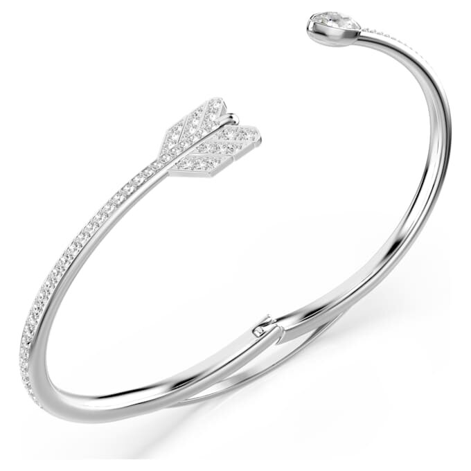 Idyllia Bangle Mixed Cuts, Arrow, White, Rhodium Plated Idyllia Bangle Mixed Cuts, Arrow, White, Rhodium Plated