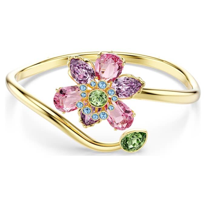 Idyllia Bangle Mixed Cuts, Flower, Multicolored, Gold-Tone Plated Idyllia Bangle Mixed Cuts, Flower, Multicolored, Gold-Tone Plated