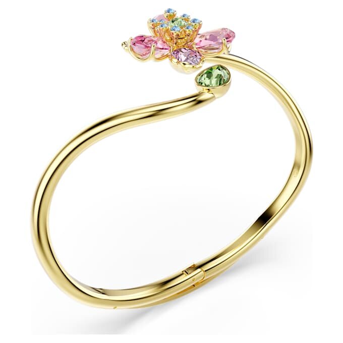 Idyllia Bangle Mixed Cuts, Flower, Multicolored, Gold-Tone Plated Idyllia Bangle Mixed Cuts, Flower, Multicolored, Gold-Tone Plated