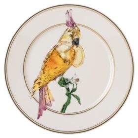 Idyllia Bread Plate Porcelain, Crystal Print Motif, Cockatoo, Multicolored