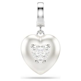 Idyllia Charm Mixed Cuts, Pearl-Colored Coating, Heart, White, Rhodium Plated