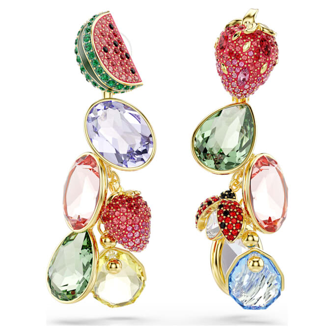 Idyllia Clip Earrings Mixed Cuts, Fruit, Ladybug, Multicolored, Gold-Tone Plated Idyllia Clip Earrings Mixed Cuts, Fruit, Ladybug, Multicolored, Gold-Tone Plated