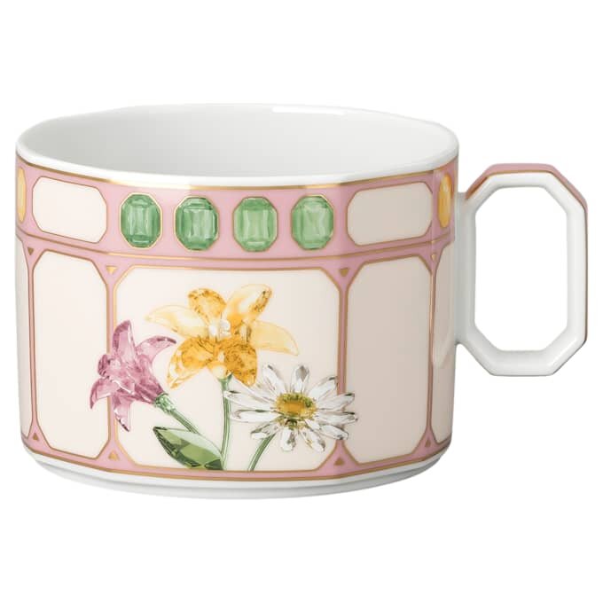 Idyllia Combi Cup with Saucer Porcelain, Crystal Print Motif, Bouquet, Multicolored Idyllia Combi Cup with Saucer Porcelain, Crystal Print Motif, Bouquet, Multicolored