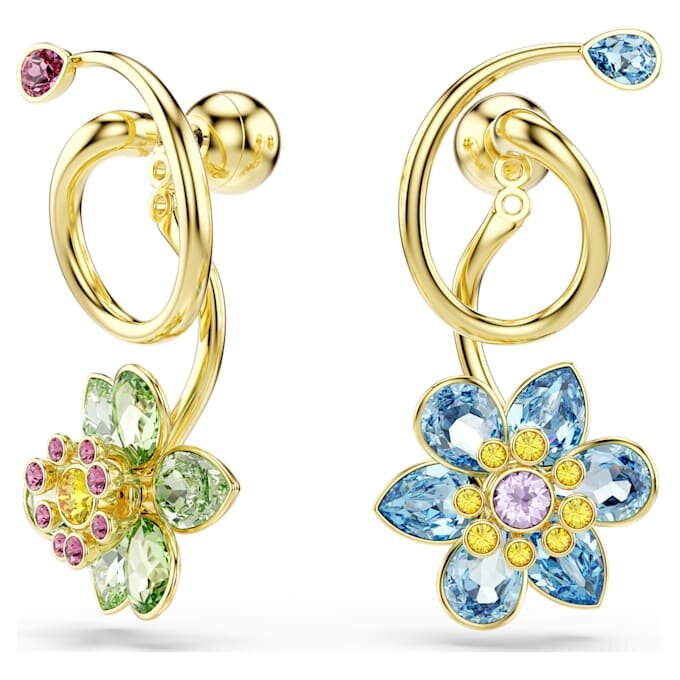 Idyllia Drop Earrings Asymmetrical Design, Mixed Cuts, Flower, Multicolored, Gold-Tone Plated Idyllia Drop Earrings Asymmetrical Design, Mixed Cuts, Flower, Multicolored, Gold-Tone Plated