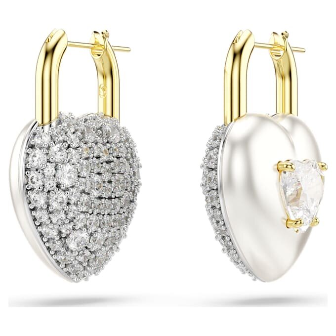 Idyllia Drop Earrings Mixed Cuts, Heart, White, Gold-Tone Plated Idyllia Drop Earrings Mixed Cuts, Heart, White, Gold-Tone Plated