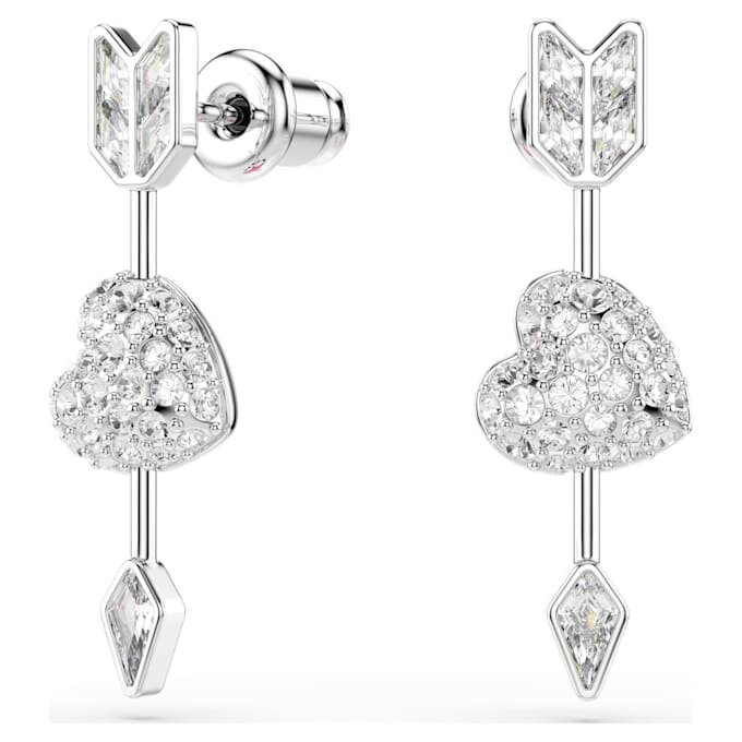 Idyllia Drop Earrings Mixed Cuts, Heart with Arrow, White, Rhodium Plated Idyllia Drop Earrings Mixed Cuts, Heart with Arrow, White, Rhodium Plated