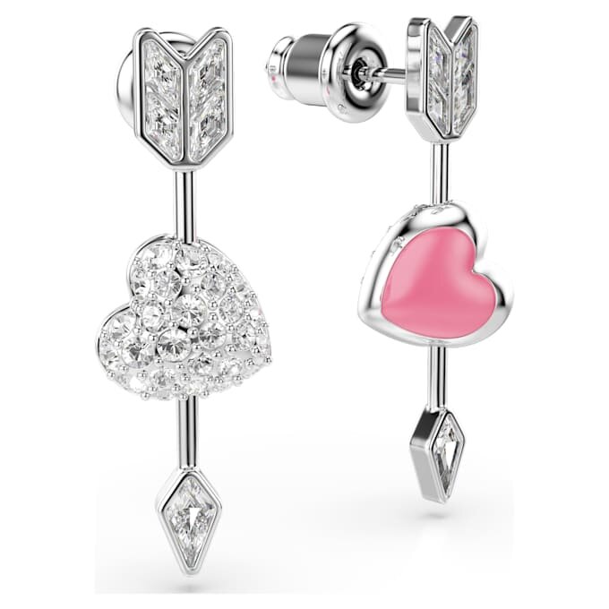 Idyllia Drop Earrings Mixed Cuts, Heart with Arrow, White, Rhodium Plated Idyllia Drop Earrings Mixed Cuts, Heart with Arrow, White, Rhodium Plated