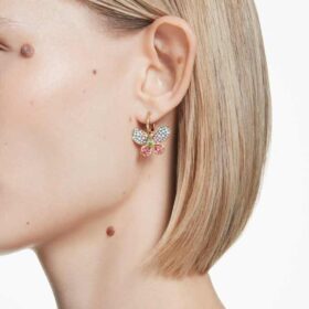 Idyllia Drop Earrings Mixed Cuts, Pavé, Butterfly, Multicolored, Gold-Tone Plated