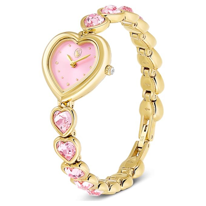 Idyllia Heart Watch Crystal Bracelet, Pink, Gold-Tone Finish Idyllia Heart Watch Crystal Bracelet, Pink, Gold-Tone Finish